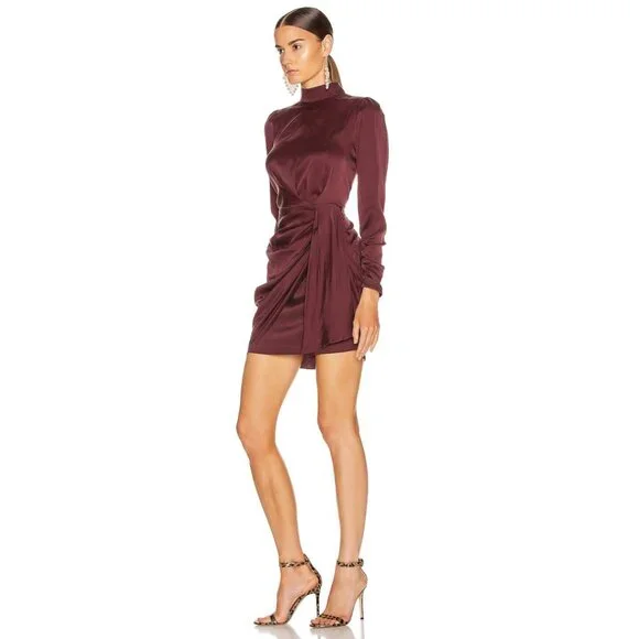 zimmermann burgundy wrap dress Unique Vintage Plus Size Burgundy Turtleneck Midi Dress